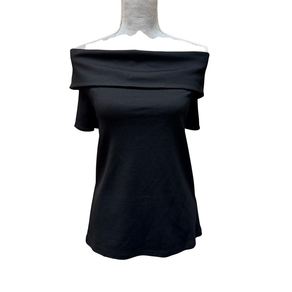 COS Off The Shoulder Top Black Size L Short Sleeve Minimalist Foldover Neck